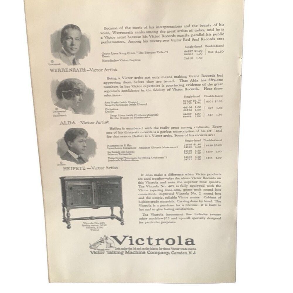 Vintage 1923 Victrola Talking Machine Company Ad Advertisement